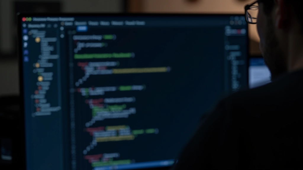 Programmētāja ekrāns ar atvērtu VS Code redaktoru, Git terminālā, vairāki faili un kods redzams